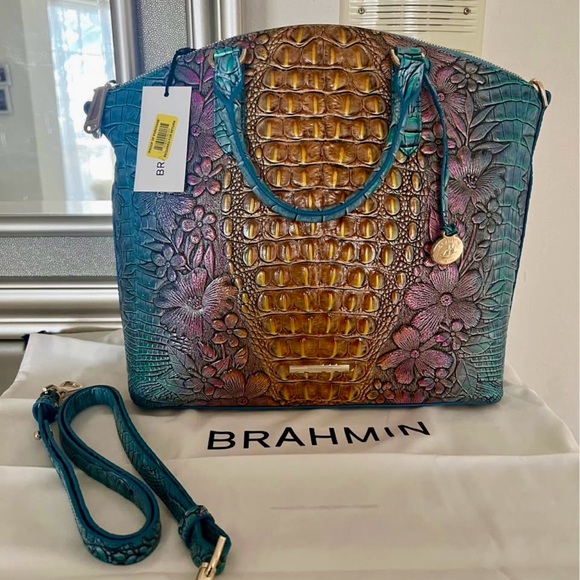 Brahmin Handbags - Brahmin Blue and Gold Shoulder Bag with Crocodile Embossed Leather